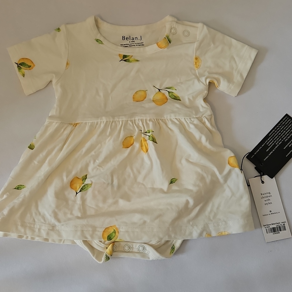 Belan.J White Baby Dress Onesie with Yellow Lemon Print